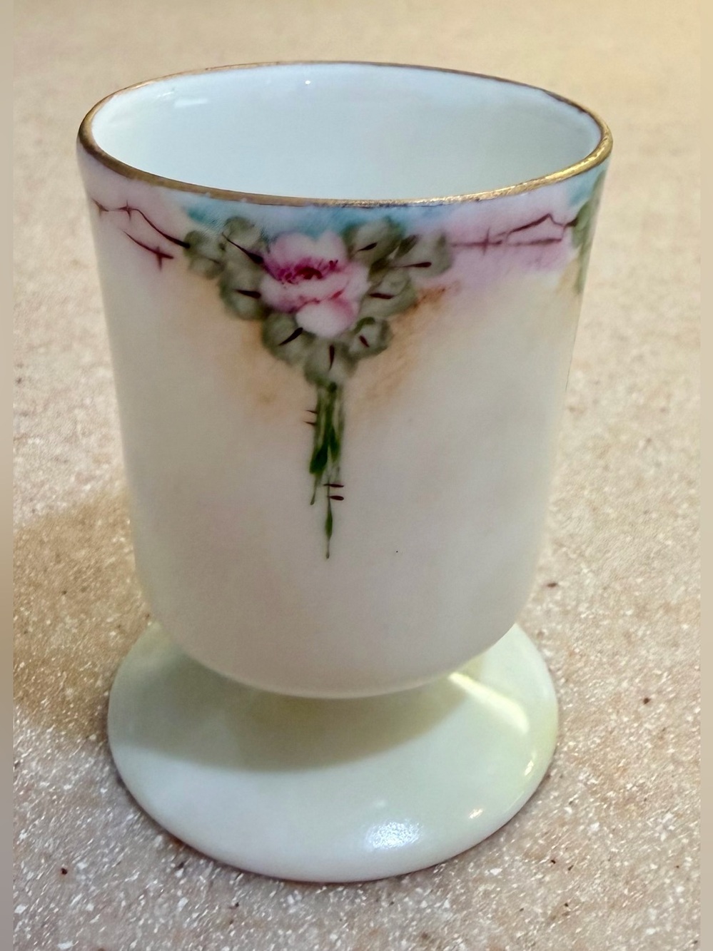 Antique Porcelain Toothpick Holder Floral Pink Floral Rose Hand Painted Japan